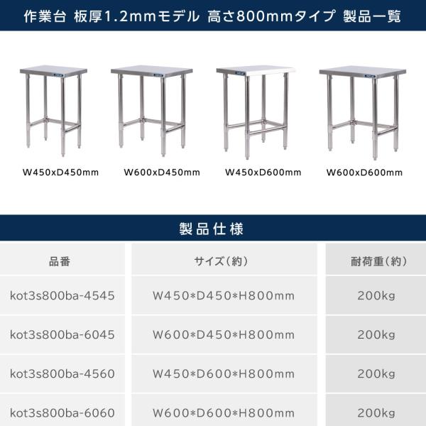 日本製造 三方枠 ステンレス製 業務用 コンロ台 高さ800mm アジャスター 置棚 作業台棚 ステンレス棚 カウンターラック キッチンラック 二段棚 kot3s800ba