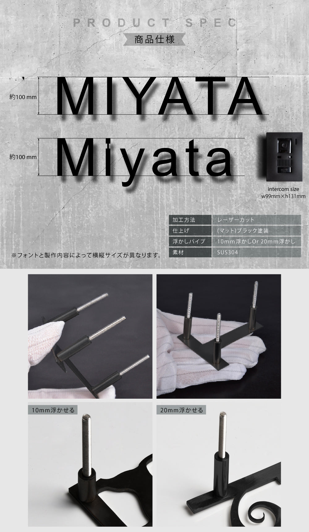 表札 おしゃれ 【必要な文字数でご注文してください】ステンレス 切り文字  100mm角 アルファベット ローマ字 戸建て 住宅 ksk-eng-100-bk